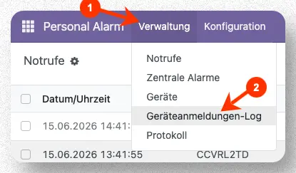 Auswahl Geräteanmeldungen-Log