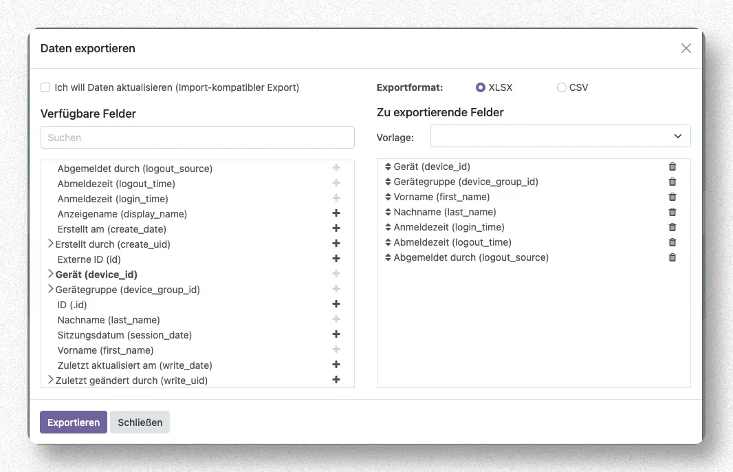 Export-Format auswählen